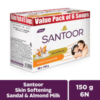 Santoor Sandalwood and Almond milk Organic Soft Bath Soap for Softer, Smoother and Moisturised Skin, Combo Offer 150 g pack of 12