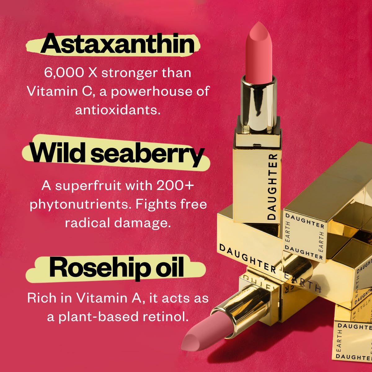 DAUGHTER EARTH - Agent of Change-Lipstick | Vegan Plant Based Highly Pigmented Natural Lightweight Non Drying Lip Color | Long Lasting Phytonutrient Lipstick With Vit E & Bakuchiol | UV Protection | 4g