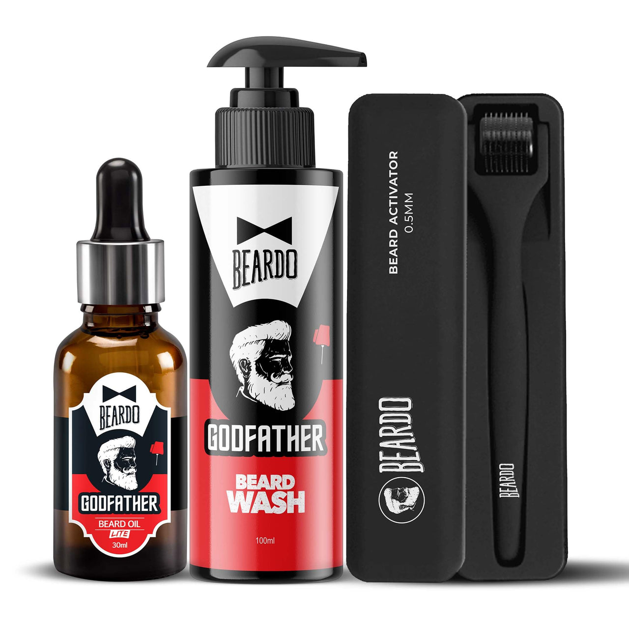 Beardo Godfather Beard Pro Combo |Godfather Beard Oil 30ml, Godfather Beard Wash 100ml, Beard Activator 0.5mm derma roller | Gift for men