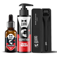 Beardo Godfather Beard Pro Combo |Godfather Beard Oil 30ml, Godfather Beard Wash 100ml, Beard Activator 0.5mm derma roller | Gift for men