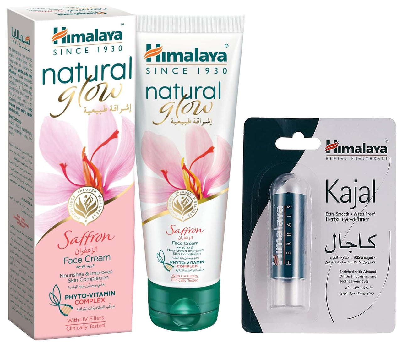 Himalaya Herbals Kajal, Black, 2.7g (Packaging may Vary) & Himalaya Natural Glow Fairness Cream, 50gm