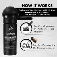 StyleMake Thickener Hair Fiber Light Brown 28gm With Pump For Thin & Fine Hair Instantly Transform | Hair Thickening Fibre Spray For Men & Women | Hair Loss Concealer | (Light Brown Fiber + Applicator)