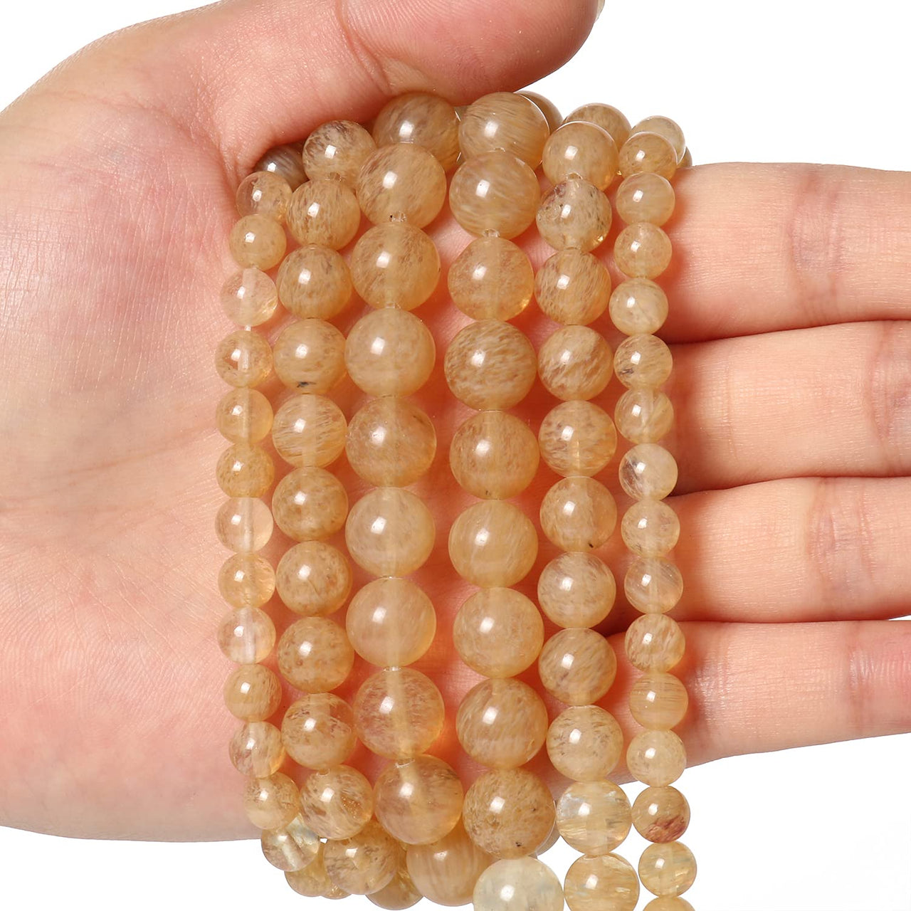 45pcs 8mm Natural Stone Beads Gold Rutilated Quartz Beads Energy Crystal Healing Power Gemstone for Jewelry Making, DIY Bracelet Necklace