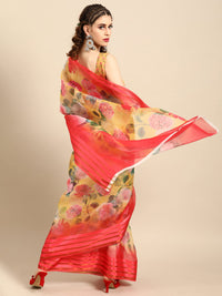 AKHILAM Women's  Knit Floral Printed Organza Saree with Unstitched Blouse Piece (FF0SAGE10_Parent)