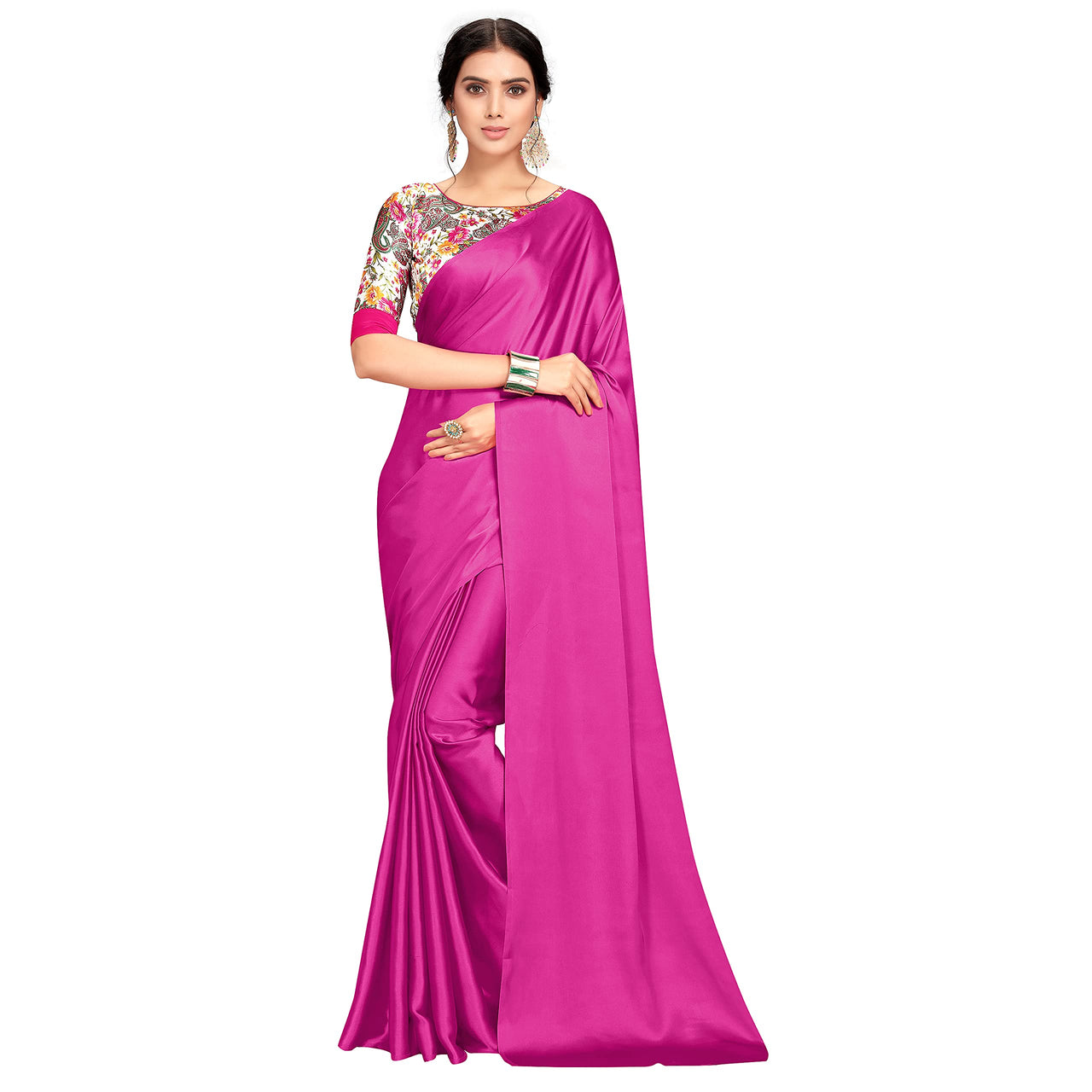 Cloud walker Women Soft Satin Silk Saree With Digital Printed Unstiched Blouse Piece(5.5m Saree +0.8m Blouse Piece).