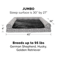 Furhaven Replacement Dog Bed Cover Plush & Southwest Kilim Décor Sofa-Style, Machine Washable - Boulder Gray, Jumbo (X-Large) Cover Only 40.0