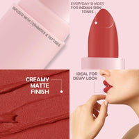Glamveda Creamy Matte Long Lasting Lipstick with Ceramides & Peptides, Lightweight, 12 Hour Wear, Smudgeproof & Transferproof - Sweet Candy 306
