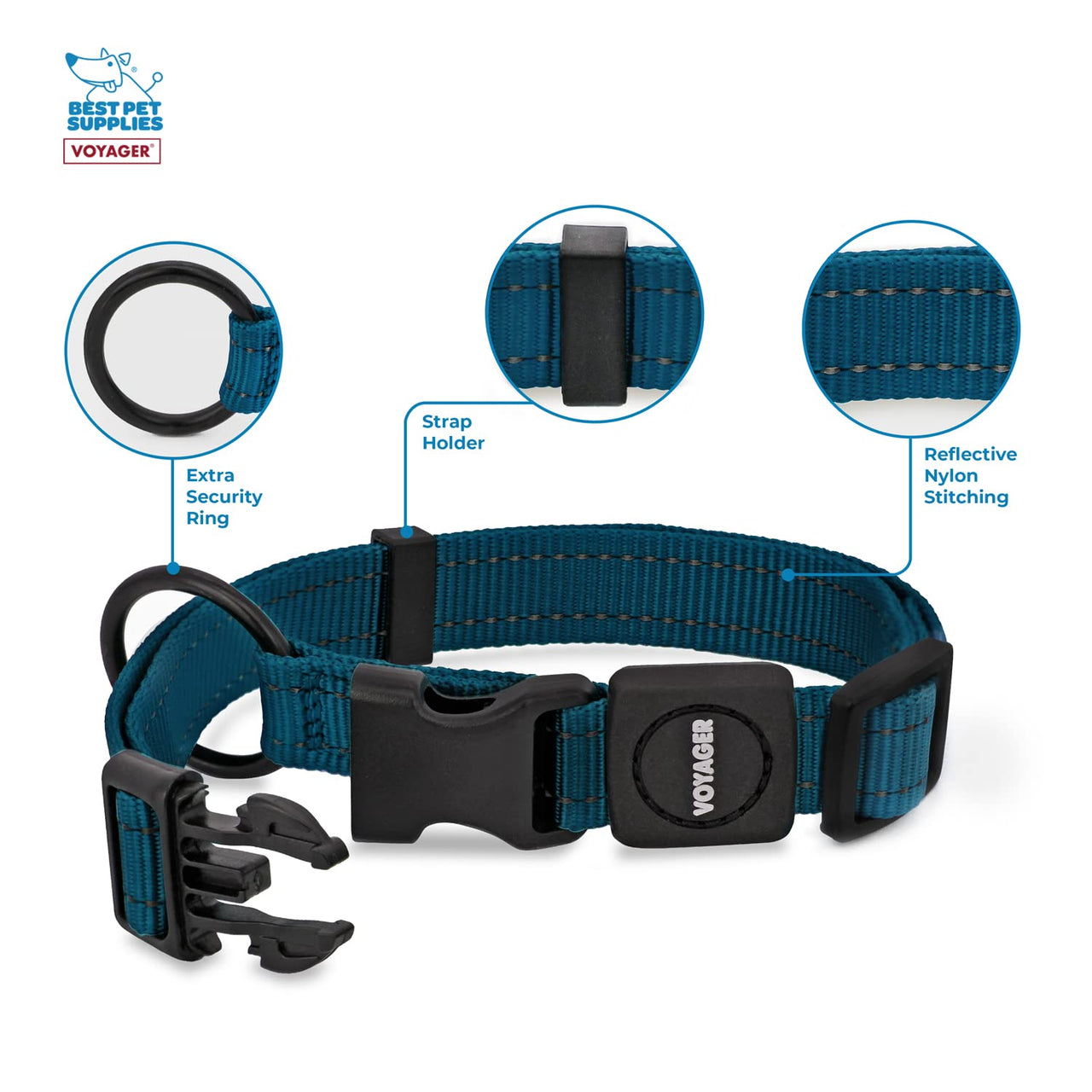 Voyager Reflective Dog Leash Collar Set with Neoprene Handle Supports Small, Medium, and Large Breed Puppies, Cute and Heavy Duty for Walking, Running, and Training - Blue, M Leash Collar Set (Blue) Leash Collar Set (3/4")