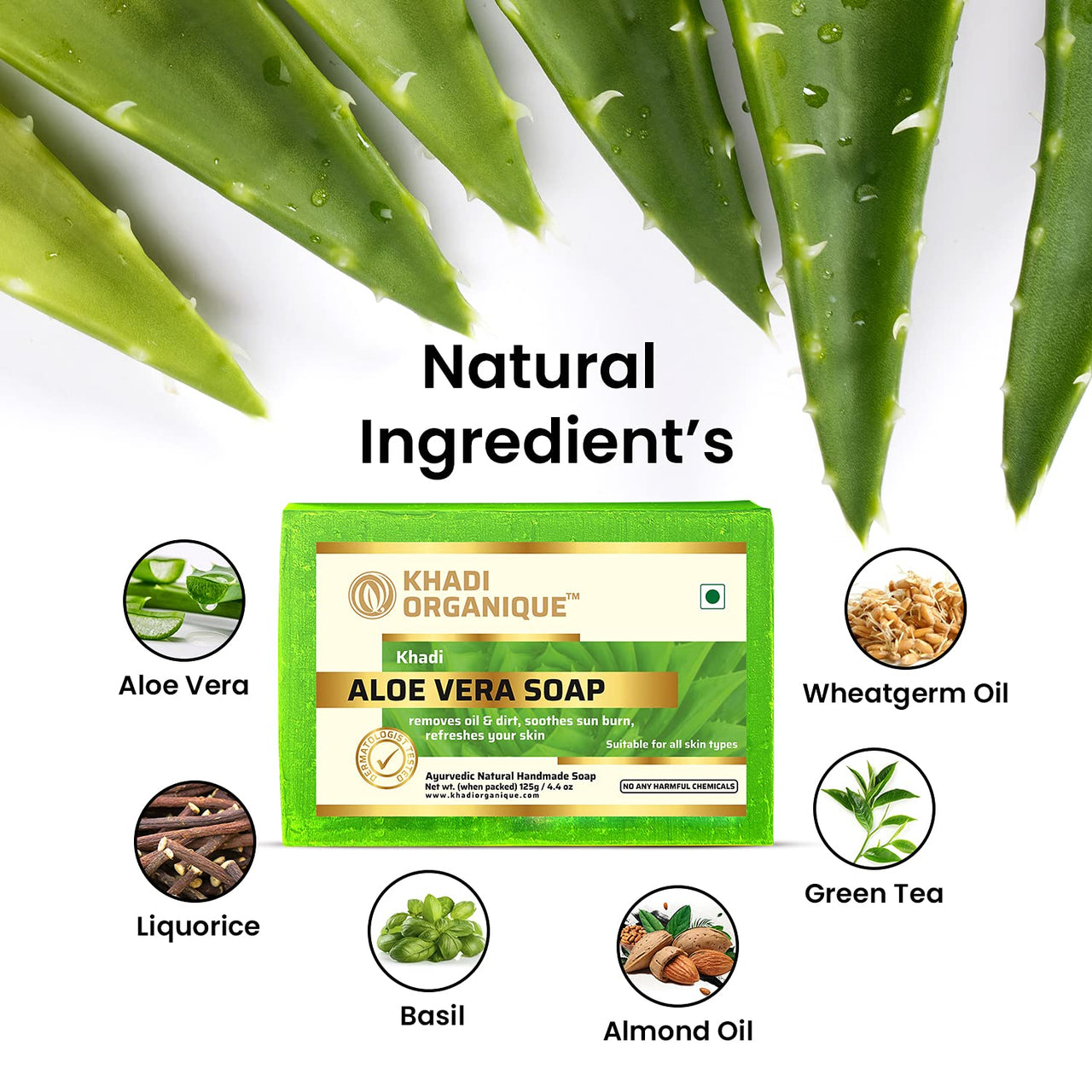 Khadi Organique Natural Herbal Aloevera Soap Pack of 4