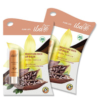 Iba Pure Lips Moisture Rich Lip Balm - Cocoa Vanilla, 4.5 g (Pack of 2) | For Pigmented, Dry Damaged & Chapped Lips | Enriched with Cocoa Butter, Shea Butter | Glossy Finish | 100% Natural | Halal Certified & Vegan