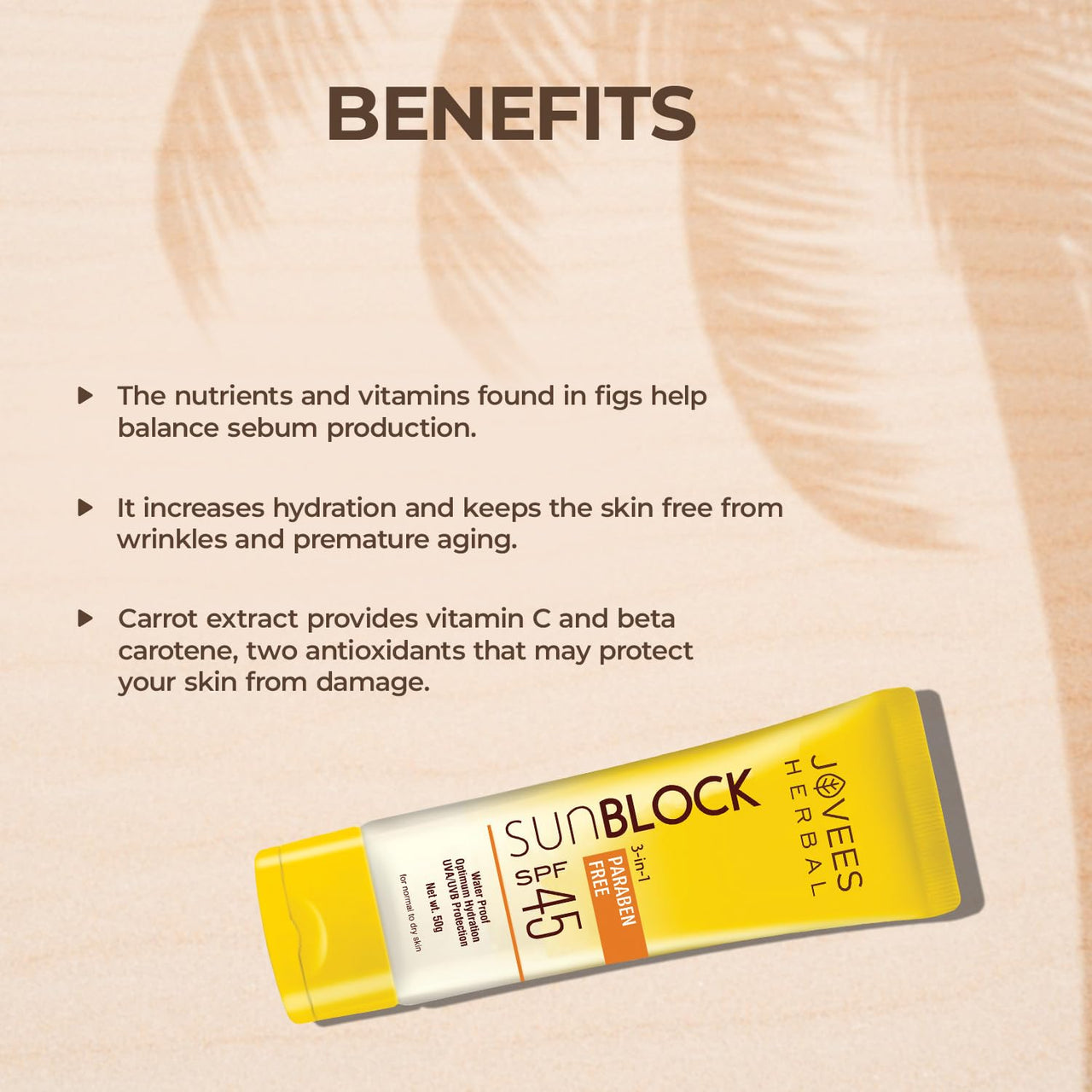 Jovees Herbal Sun Block SPF 45 For Even Toned & Glowing Skin | Suitable For Dry Skin | Sunscreen for UVA/UVB & Blue Light Protection | Lightweight & Non Grassy for Men & Women 100g (Pack of 2)