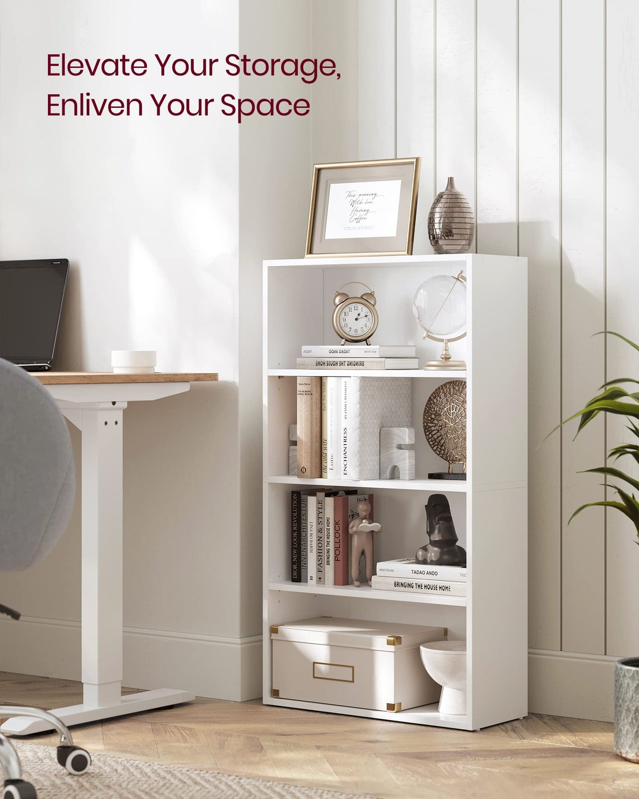 VASAGLE Bookshelf, 23.6 Inches Wide, 4-Tier Open Bookcase with Adjustable Storage Shelves, Floor Standing Unit, Cloud White ULBC164T14 1 Pack 4 Tiers (23.6"W x 42.4"H)