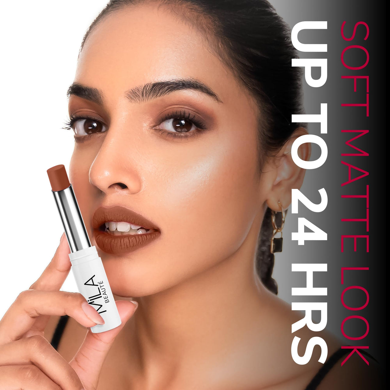 Mila Beauté 24 Hrs Locked In Lips Transfer Proof Lipstick | Enriched With Mango Seed Butter & Hyaluronic Acid | Transfer Proof Formula with Velvety Texture | Smudge Proof & Highly Pigmented | Shade - (Nude Brown, 3.2 g)
