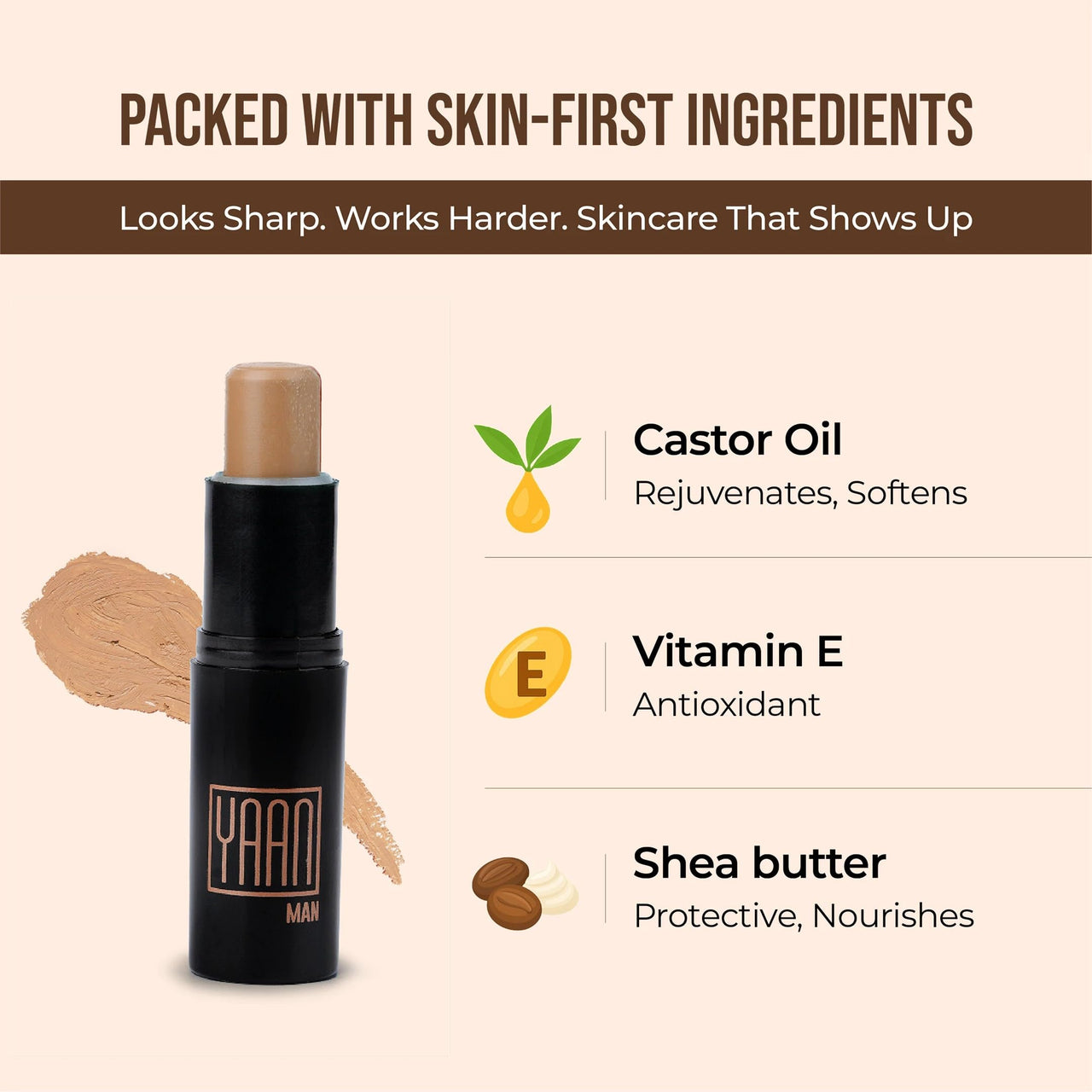 Yaanman Yaan Man Natural Concealer For Men for Normal Skin(Dark Shade), 4.4g|Erase Dark Circles, Scars, Pigmentation| Perfection Stick For Perfect Skin, Medium Coverage|With Shea Butter and Vitamin E