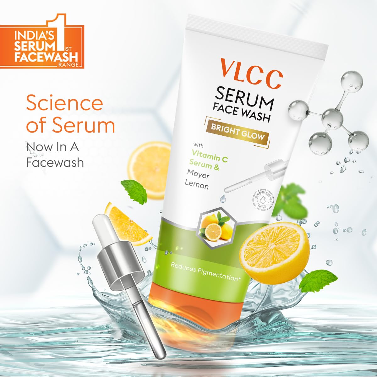 VLCC Serum Facewash - 100ml | with Vitamin C Serum Rich in Antioxidants & Meyer Lemon to Reduce Hyperpigmentation & Bright Glow | Dermatologically Tested