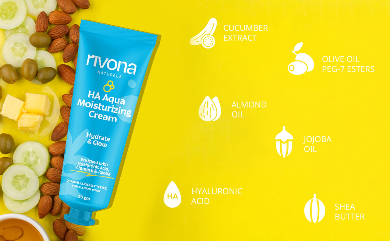 Rivona Naturals HA Aqua Moisturizing Face Cream For Dryness With Hyaluronic Acid, Hydrating and Nourishing | For Men & Women | All Skin types 20 gm