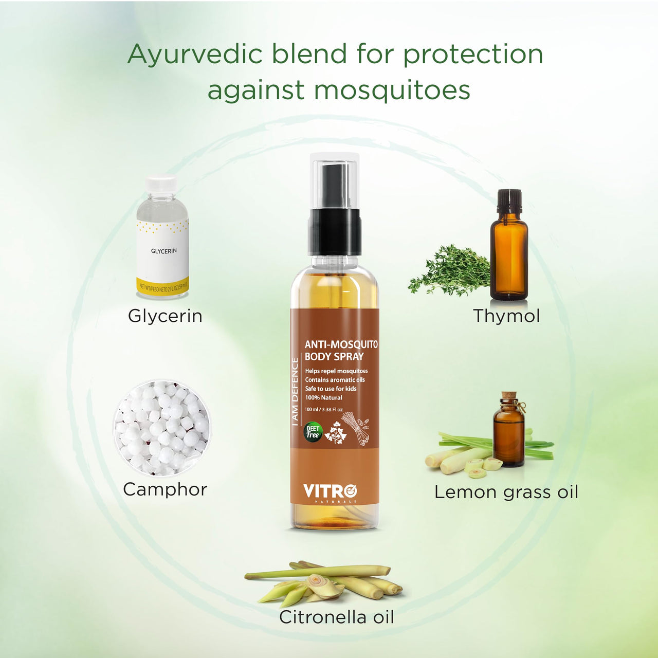 Vitro Mosquito Repellent Spray - Mosquito Repellents for Kids, Safe and Gentle on Skin, Pleasent Smell | 100 ml Body Spray bottle