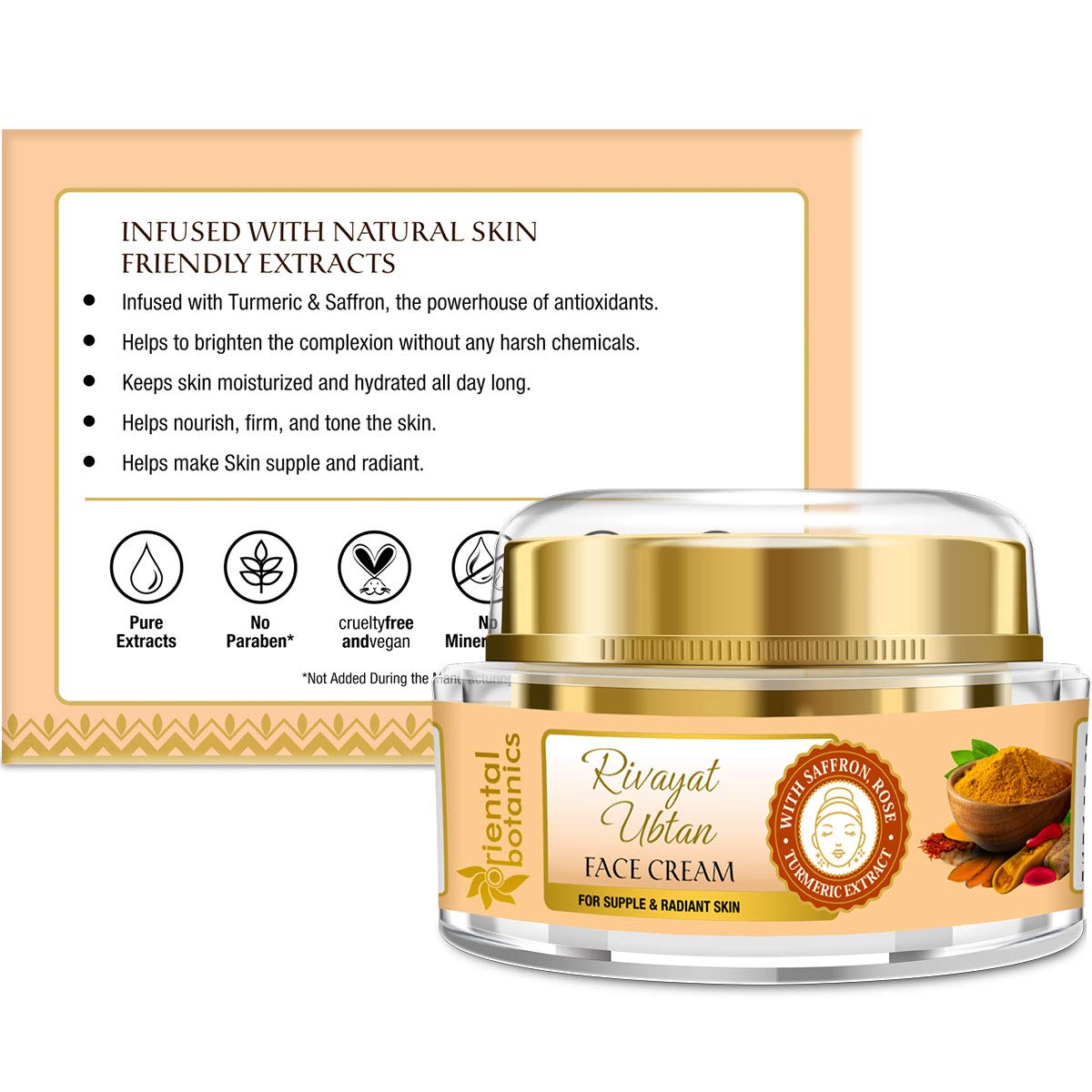 Oriental Botanics Rivayat Ubtan Face Cream, 50 g | Infused with Traditional Ubtan Ingredients for Naturally Glowing & Nourished Skin | No Parabens & Sulphates | Cruelty Free & Vegan