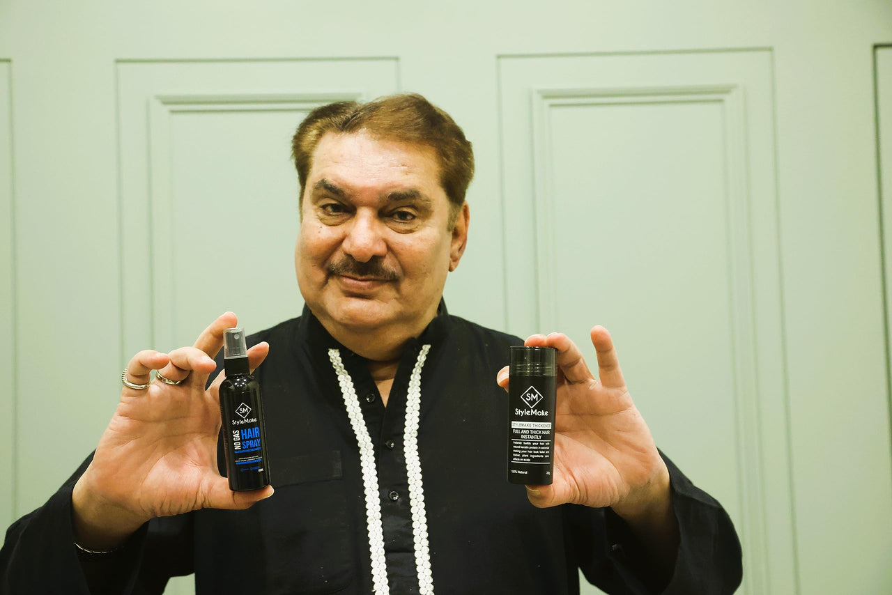 STYLEMAKE Thickener Hair Loss Concealer With Hair Spray - Hair Building Fibers 28Gm - Hair Fibers For Thin & Fine Hair - Hair Thickening Fibers For Men & Women's- Combo Pack (Dark Brown) - 28 Grams