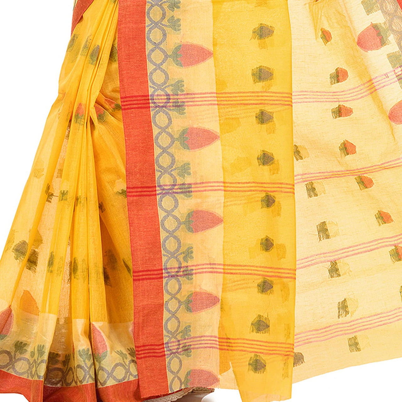 Brajawasi Women's  Pure Cotton Bengal Tant Handloom Saree Without Blouse Piece (ND-1)
