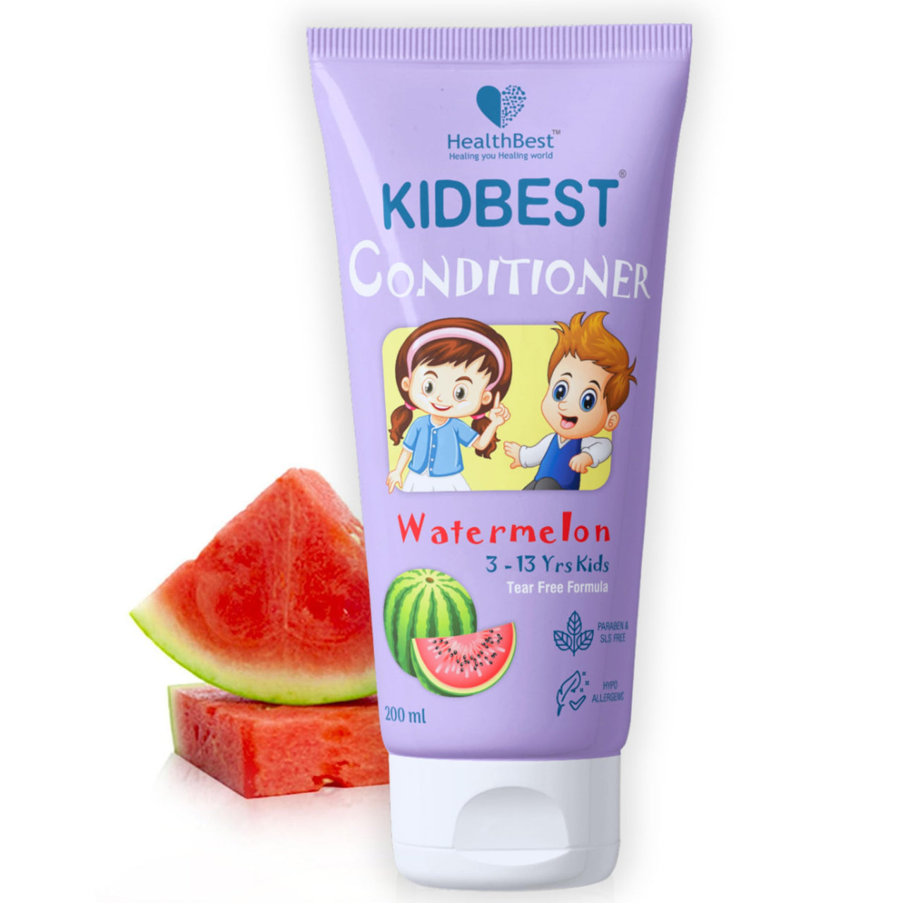HealthBest Kidbest Conditioner For Kids | Nourishing Hair | All Hair Smoothing | Tear, Paraben, SLS Free | Watermelon Flavor | 200 ML, 1 Count