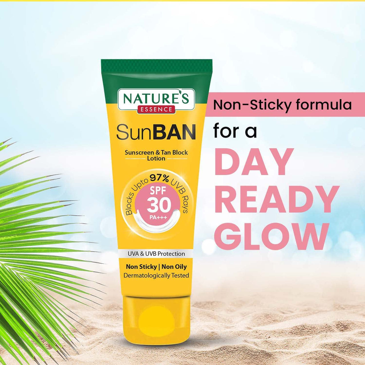 Nature's Essence Sunban Suncreen SPF 30 PA+++ | No White Cast and Broad Spectrum Sun screen | For All Skin Types | Non Greasy | Lightweight | For Men & Women | 60ml