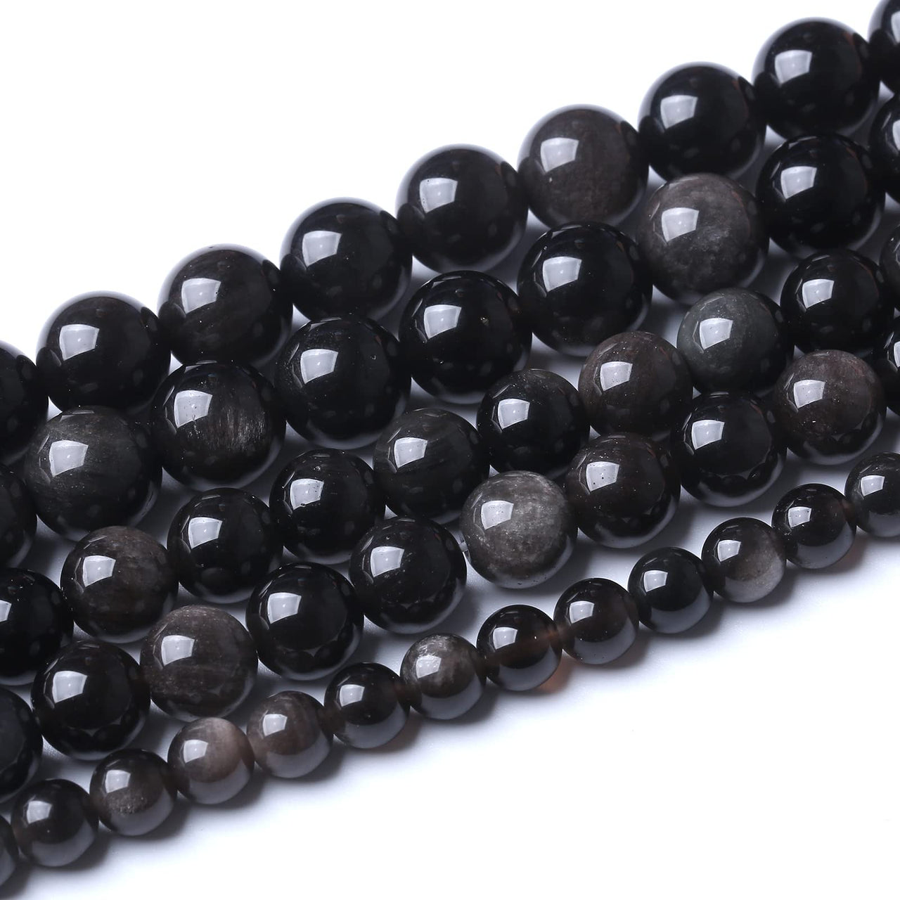 32pcs 12mm AAA Natural Obsidian Stone Beads Gemstone Round Loose Beads for Jewelry Making DIY Bracelet Crystal Energy Healing Power Stone (Sliver Color Obsidian Stone, 12mm) Sliver Color Obsidian Stone