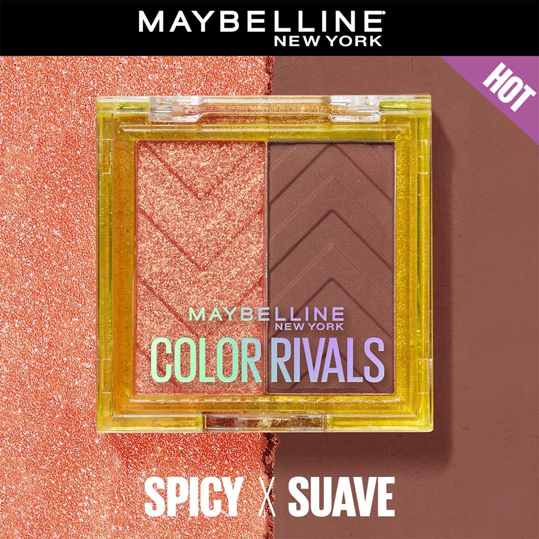 Maybelline New York Color Rivals Pigmented Eyeshadow Palette, Long lasting, Sweatproof, Waterproof, Matte, Shimmer : Spicy x Suave, 3g