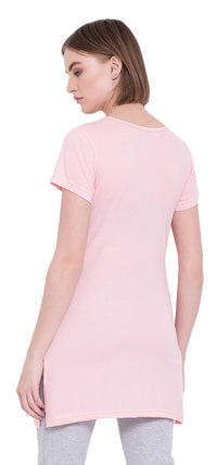 In Love Ladies Long Knee Length Chest Printed Side Slits Tshirts