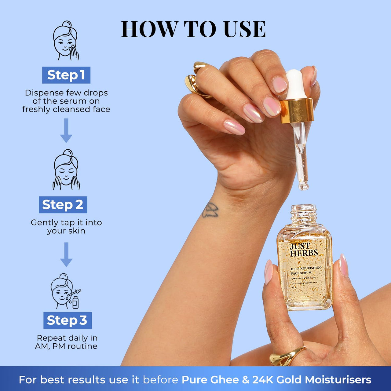 Just Herbs 24K Gold Bakuchiol Face Serum for Fights Signs of Ageing | Improve Skin Elasticity | Instant Lasting Hydration All Skin Types for Men and Women 30ml