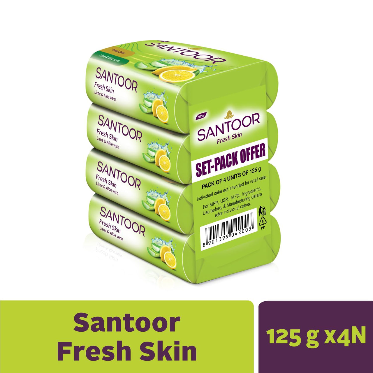 SANTOOR Royal Sandal, 6x125g&Santoor Aloe Fresh Soap with Aloe Vera and Lime for Radiant Looking Skin, 125g, 4 + 1