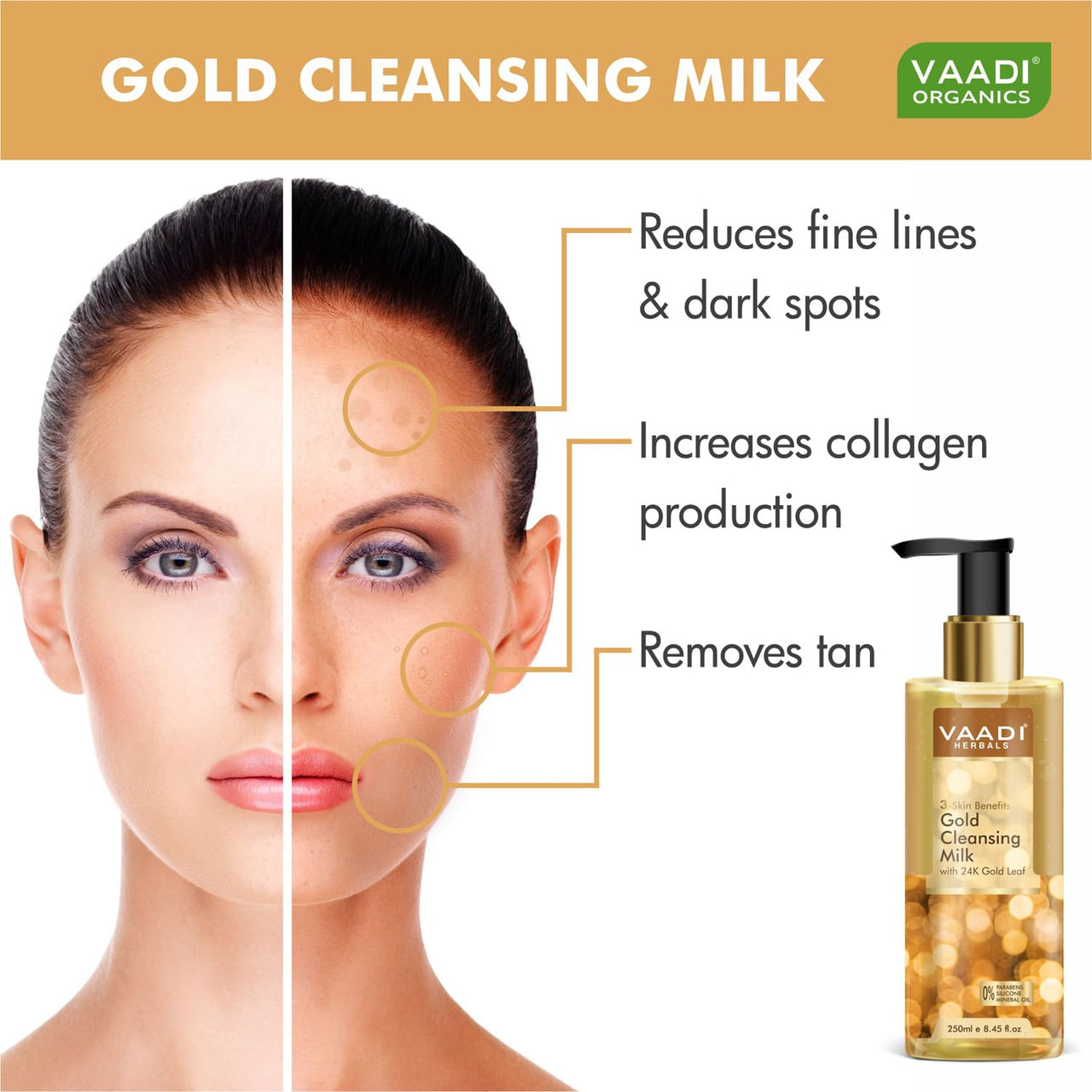 Gold Cleansing Milk with 24k Gold Leaf - 3-skin Benefits (250 ml)