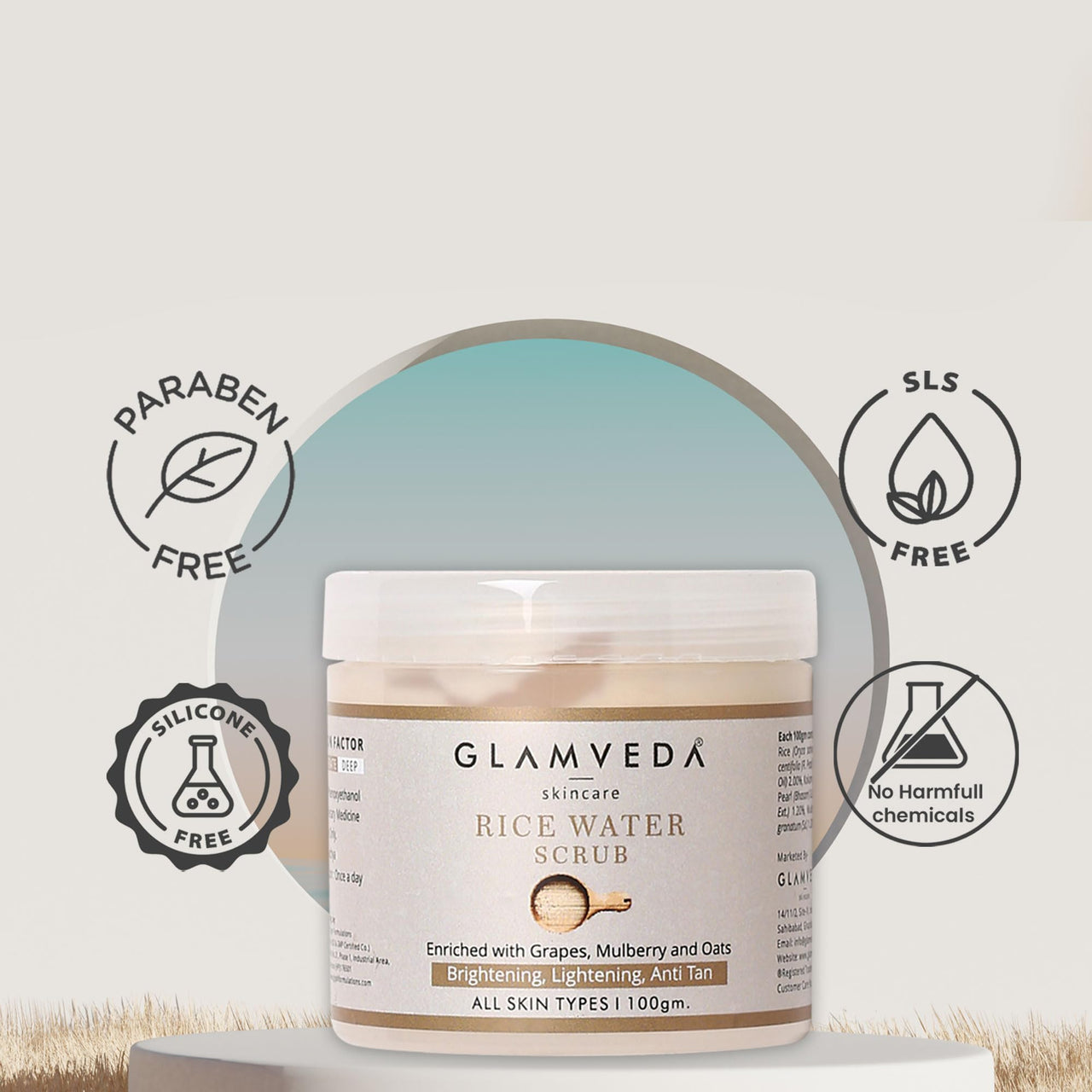 Glamveda Rice Water Brightening Face Scrub For Women | For Lightens Skin | Reduces Pigmentation & Tanning | Paraben Free | 100gm