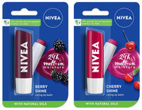 NIVEA Lip Balm, Fruity Blackberry Shine, 4.8g And NIVEA Lip Balm, Fruity Cherry Shine, 4.8g