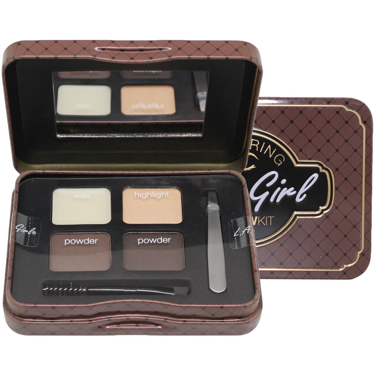 L.A.Girl Spiring Eyebrow Kit Dark and Defined | Browkit to Shape, Define and Fill the Eyebrows, Kit with 1 Brow Wax, 3 Fixing Powders, 1 Brush and 1 Tweezers, Vegan Product, Paraben & Cruelty-6.5g