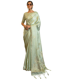 AKHILAM Women's  Banarasi Pure Silk Floral Golden Zari Work Woven Design Border Saree with Unstitched Blouse Piece(KSBLE2240_Parent)