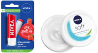 NIVEA Soft Light Moisturizer For Face & NIVEA Strawberry Shine 4.8g Lip Balm