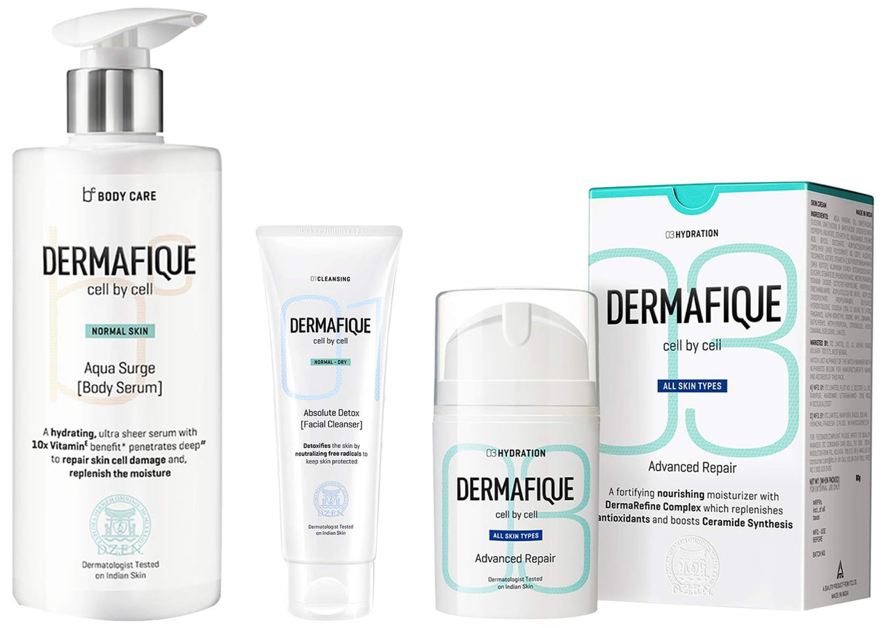 Dermafique Advanced Repair Night Cream&Dermafique - Absolute Detox Facial Cleanser, 100 ml&Dermafique Aquasurge Body Serum