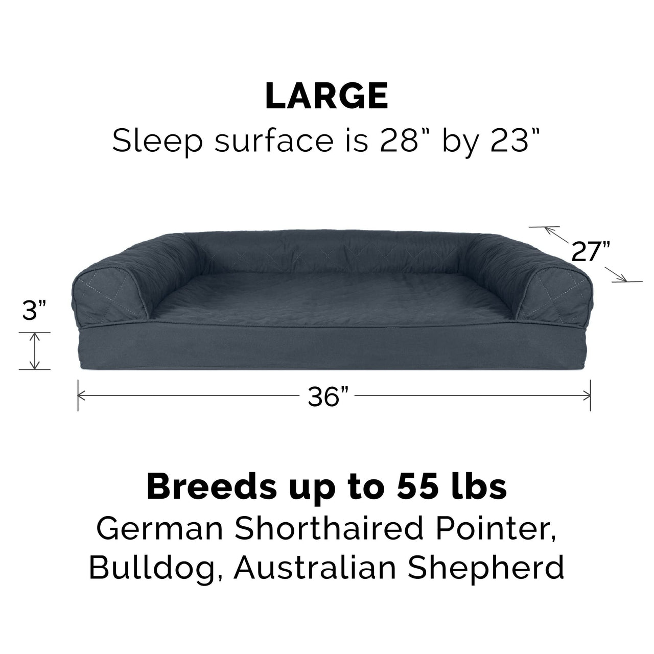 Furhaven Replacement Dog Bed Cover Quilted Sofa-Style, Machine Washable - Iron Gray, Large Cover Only 36.0"L x 27.0"W x 0.3"Th (Quilted) Iron Gray