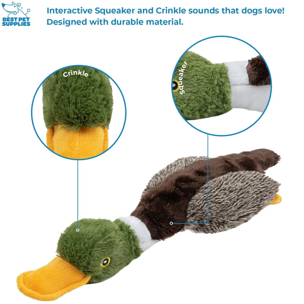 Best Pet Supplies Interactive Mallard Mates Dog Toy with Crinkle and Squeaky Enrichment for Small and Medium Breed, Cute and Plush - Mallard Duck Wing Bundle (Gray, Gray, Brown), Small