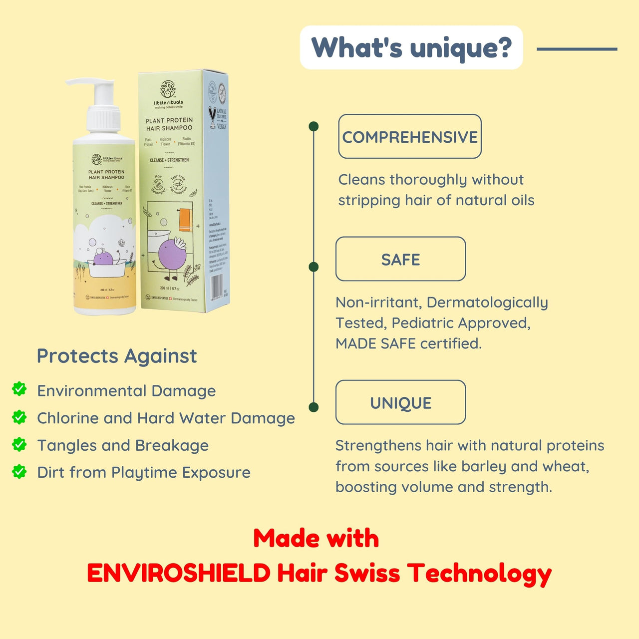 Little Rituals Plant Protein Hair Tear Free Baby Shampoo | Biotin | Chlorine & Hard Water Protection | Urban Dust & Pollution Defense | Natural Shine & Strong Hair for Babies & Kids | Natural & Plant Based | MADE SAFE | pH Balanced | 200ml