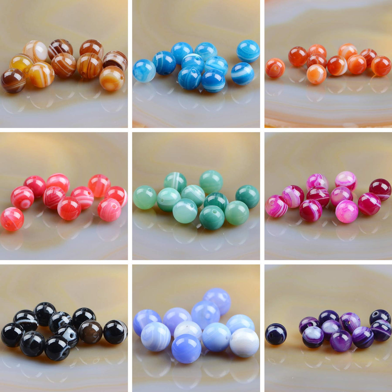 Massive Beads 140PCS 6MM Natural Crystal Beads Stripe Agate Gemstone Round Loose Energy Healing Beads with Free Crystal Stretch Cord for Jewelry Making (Stripe Agate, 6MM)