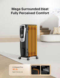 PELONIS Oil Filled Radiator, Electric Space Heater for Indoor Use Large Room with Thermostat & Remote, 3 Modes & 3 Heat Settings, ECO Mode, 24H Timer, Quiet, Overheat & Tip-Over Protection, 1500W Premium with LED Display Black