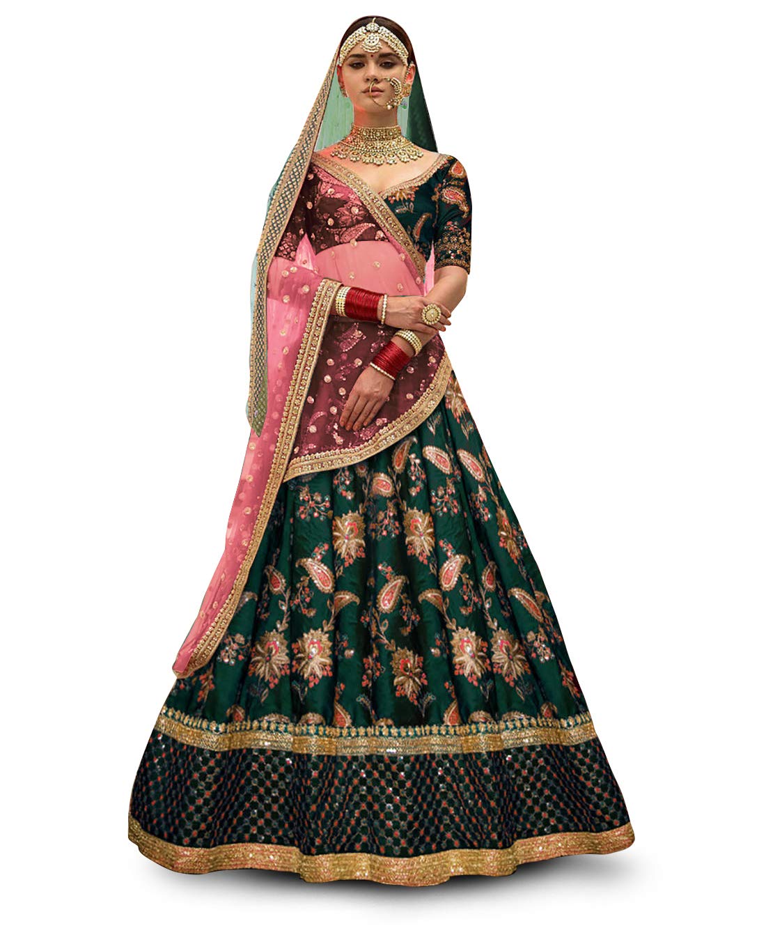 Zeel Clothing Women's  Silk Semi-Stitched Lehenga Choli (7034-Wedding-Bridal-Latest-New; Free)