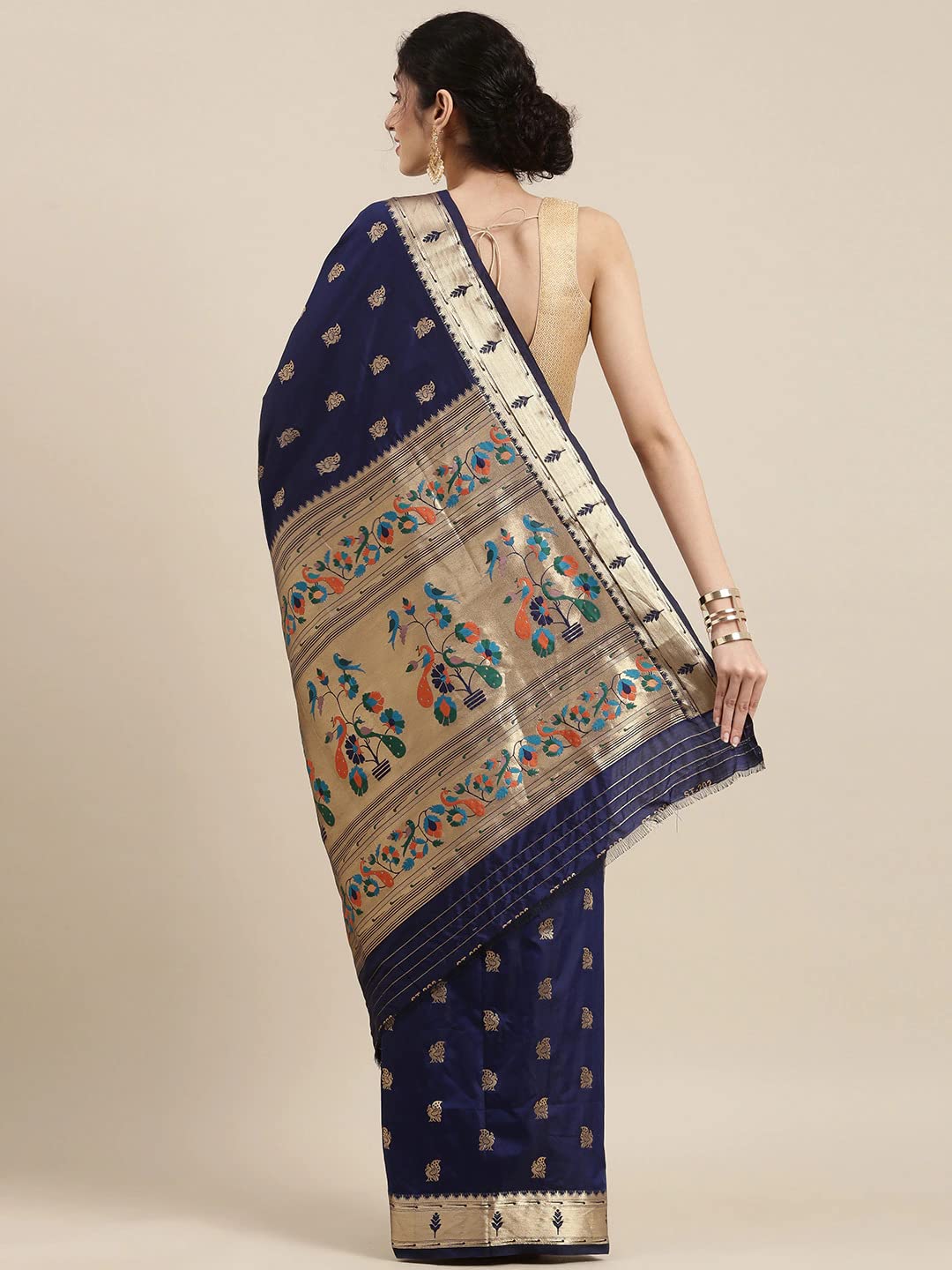 Pandadi Saree Women's  Paithani Silk Saree With Blouse Piece