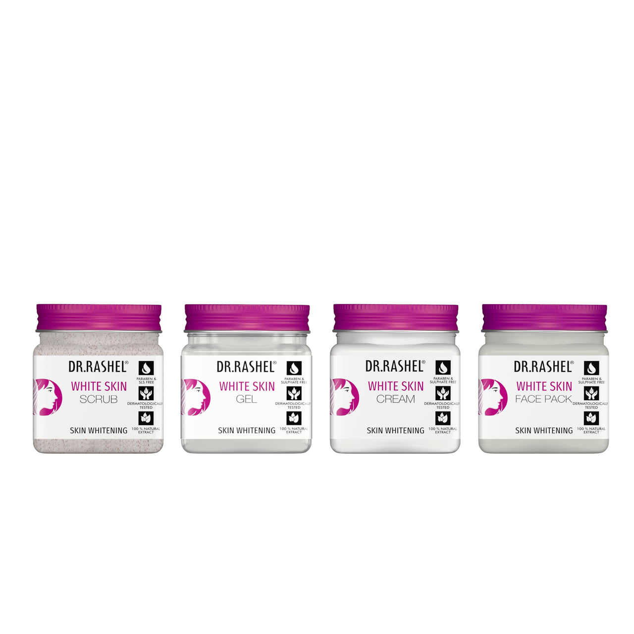 DR.RASHEL White Skin Home Spa Kit, Skin Whitening Set with Scrub, Gel, Cream and Face Pack