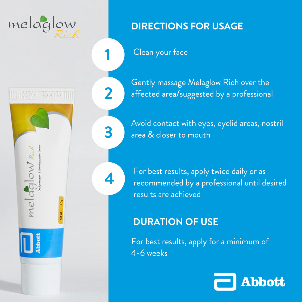 MELAGLOW Rich Depigmentation and Glow Restoration, Skin Brightening and Lightening Cream 20Gm, (Pack of1)