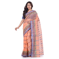 dB DESH BIDESH Women`s Traditional Bengal Tant Tri Leaf Woven Design Pure Handloom Cotton Saree Without Blouse Piece