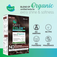Vegetal Safe Color Dark Brown 3.0, 70ml. I Permanent Gel Hair Colour, Organic Herbs Blend, Chemical-Free, 100% Grey Coverage