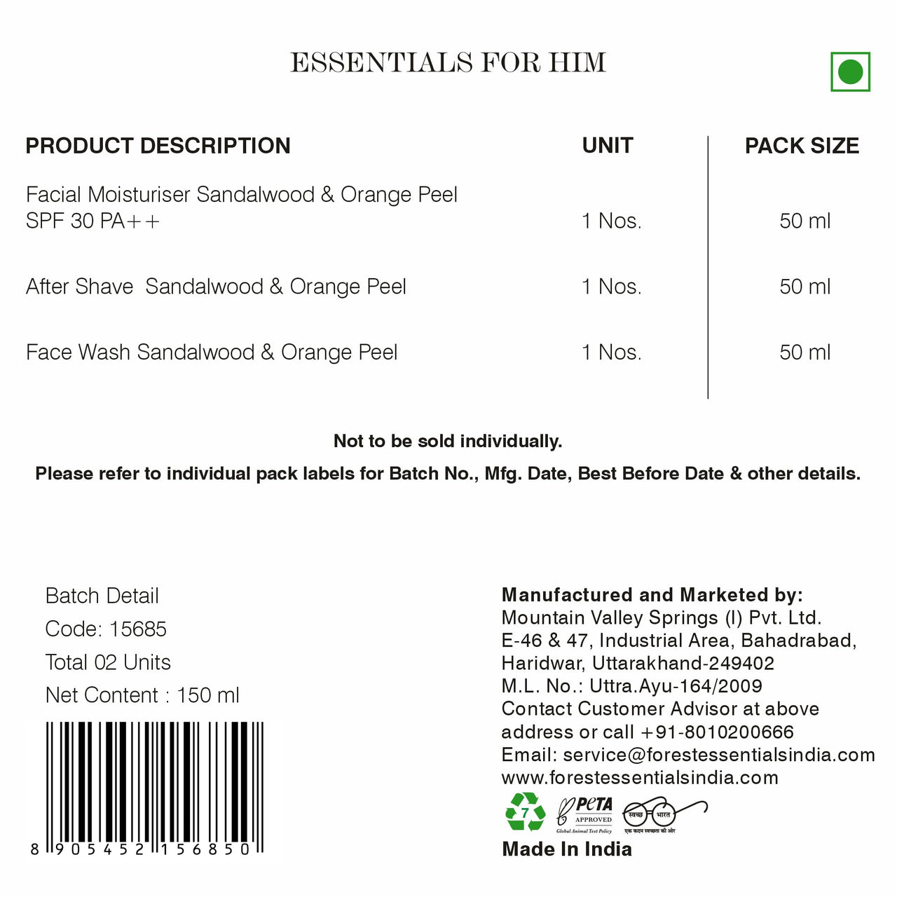 Forest Essentials Essentials For Him, Sandalwood & Orange Peel Spray Luxurious Gift Set For Men With Face Wash, Face Moisturizer, Special Occasion And Birthday Gift For Him, 3 Piece Gift Set